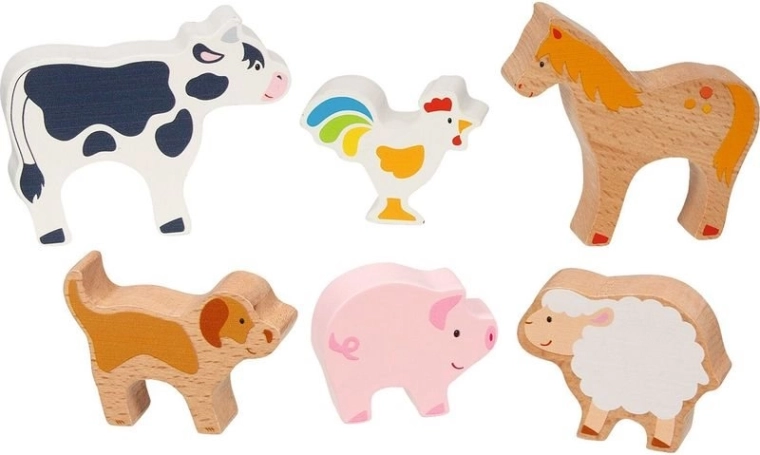 Goki animale din lemn pentru fermă – set 6 buc