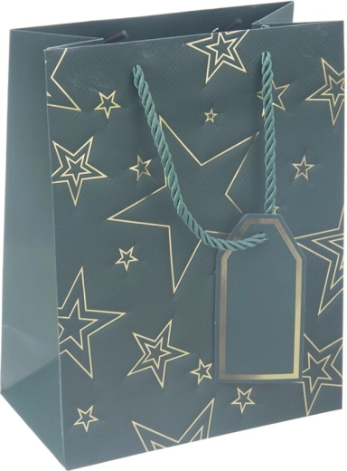 Pungă cadou din hârtie cu motiv de stea verde 18 × 10 × 23 cm