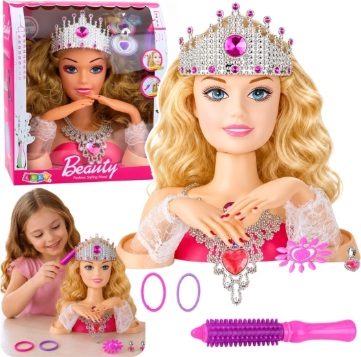 Cap de păpușă pentru pieptănat și coafat, cu accesorii