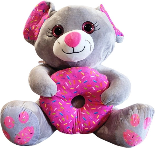Șoricel de pluș cu donut 25 cm – gri