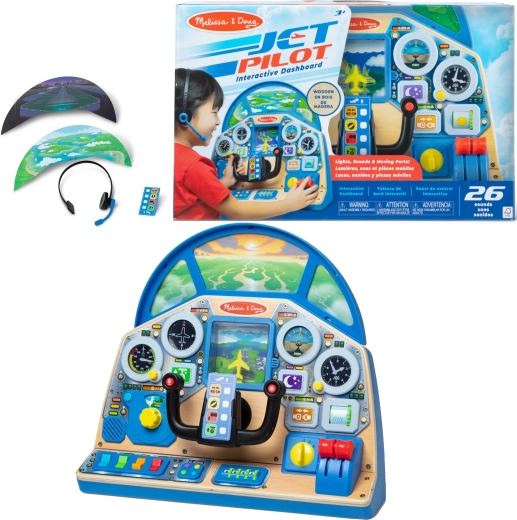 Melissa & Doug cockpit interactiv de pilot – panou de control din lemn pentru avion