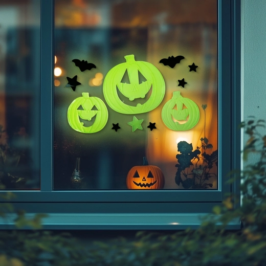 Decorațiune fosforescentă de Halloween pentru fereastră, dovleac, 29 × 16 cm