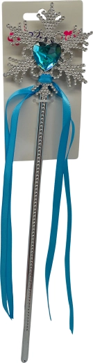 Baghetă magică din plastic cu fulg de zăpadă și panglică albastră