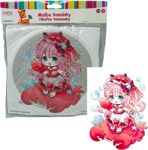 Pictură cu diamante cu ramă – păpușă în roșu 20 cm