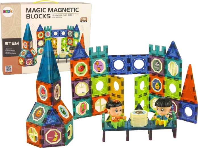 Set de construcție magnetică 3D – castel și roată panoramică, 98 piese