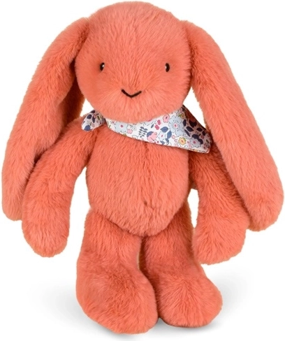Iepuraș de pluș Doudou cu batic înflorat, teracotă, 35 cm