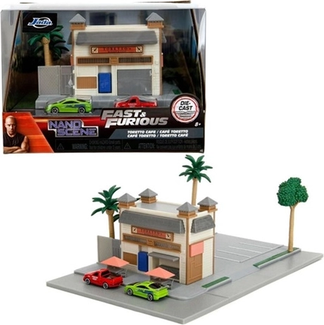 Dioramă Jada Fast & Furious: Toretto’s Market and Café, cu 2 mașinuțe nano