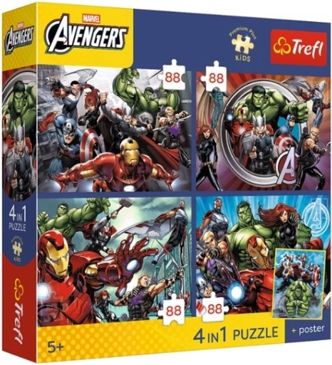 Puzzle premium plus pentru copii Avengers: eroii sunt printre noi (4×88 piese)