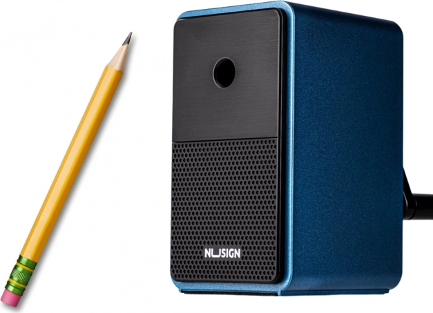 Ascuțitoare cu manivelă, cu recipient și reglare a lamei, albastră