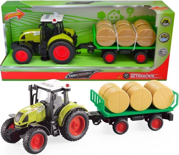 FARM SERVICE tractor cu remorcă-platformă și baloți de paie 1:16