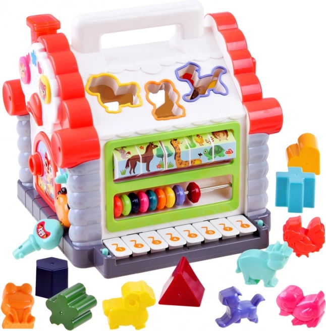Căsuță interactivă – sortator muzical de forme și animale pentru copii 18+ luni