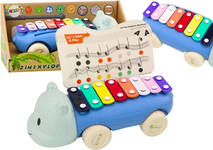 Instrument educațional colorat pentru copii – Țambal pe roți Hippopotamus Roller Dulcimer