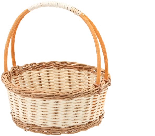 Coș din ratan cu mâner, culoare naturală cu detalii albe 25 × 11/27 cm
