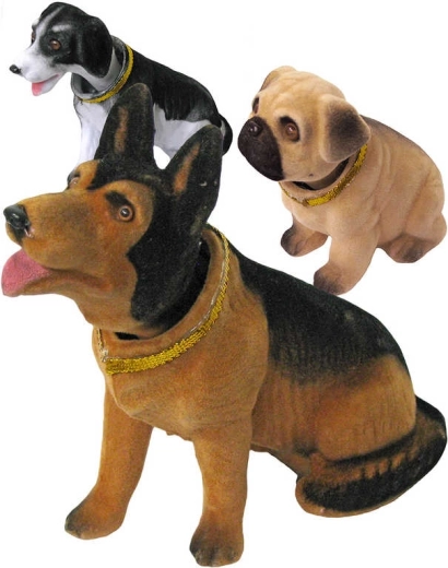 Cățel retro cu cap care dă din cap din plastic catifelat 11–13 cm, diverse tipuri - 1 bucată