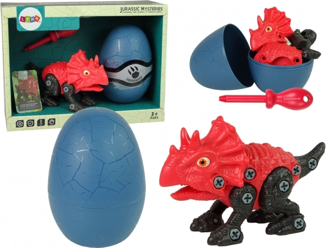 set de construcție dinozaur triceratops cu ou și șurubelniță