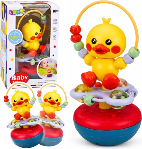 Rățușcă interactivă balansată cu zornăitoare și mărgele