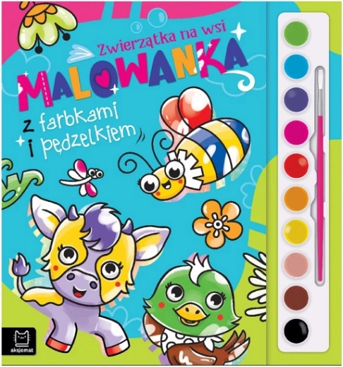 Carte de colorat cu vopsele și pensulă – Animale de la fermă