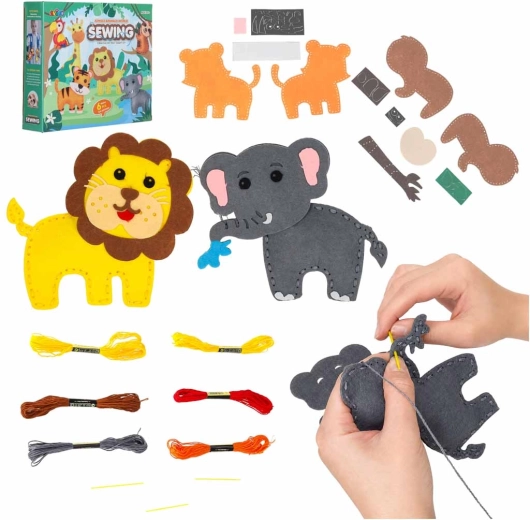 Set creativ de cusut și brodat animăluțe din fetru pentru copii (6 proiecte) - 1 buc