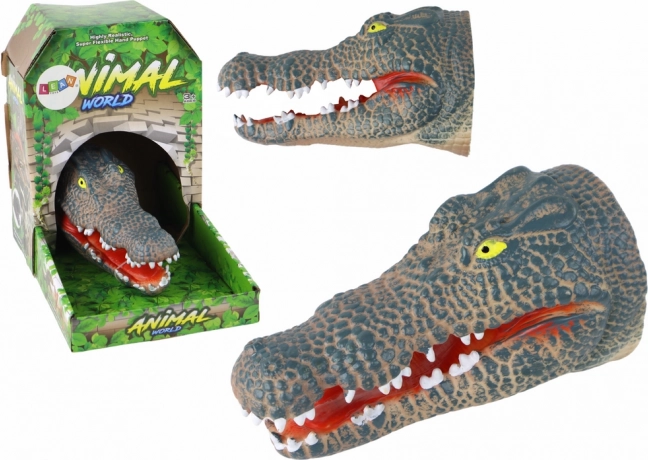 Marionetă de mână din cauciuc – crocodil, realistă, gri