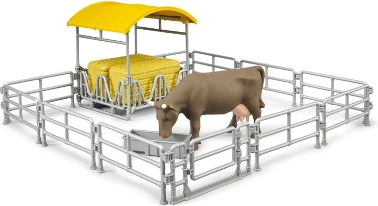 Bruder hambar cu țarcuri și vacă – set de joacă fermă