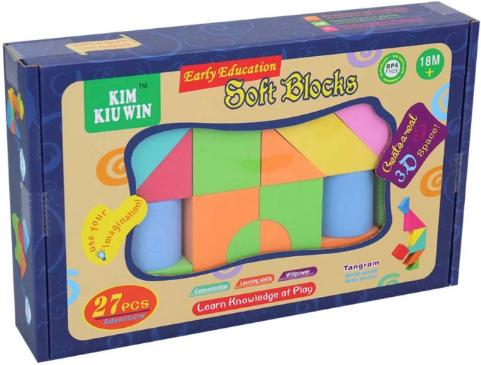Cuburi moi din spumă colorate pentru cei mici – set de 27 de piese în cutie