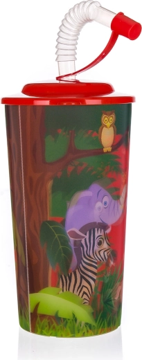 Pahar din plastic ZOO cu capac și pai 470 ml