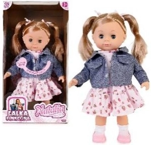 Păpușă Natalia vorbitoare de poloneză 39 cm în jachetă bleumarin