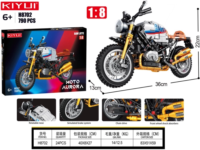 Set de construcție motocicletă albă 790 piese