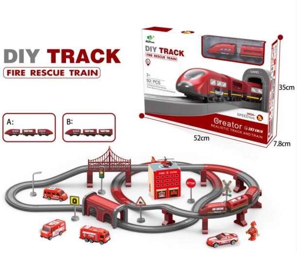 Circuit de tren – stație de pompieri, 92 piese, pe baterii