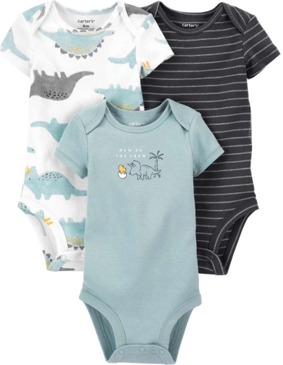 Body Carter’s cu mânecă scurtă Blue Dino pentru băieți, 3 buc, nou‑născut