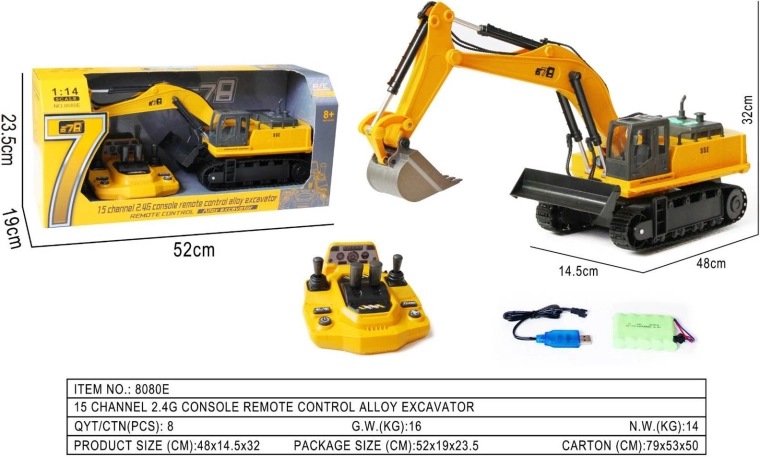 Excavator RC galben cu panou de control