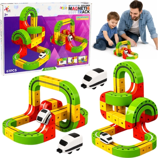 Set magnetic de construcție pentru pistă cu tren electric 3D (67 piese)