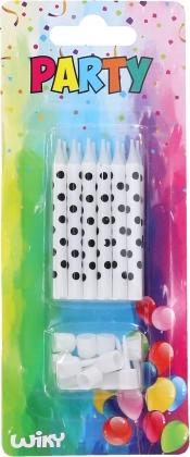 Lumânări cu puncte negre cu suporturi 12 buc