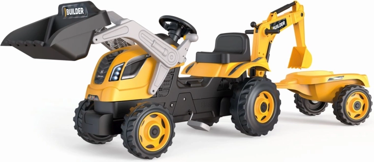 Tractor cu pedale Builder Max cu excavator și remorcă