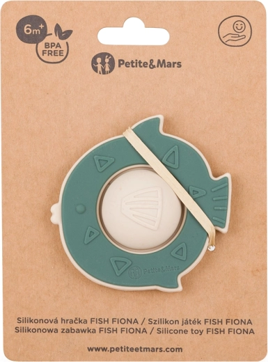 Jucărie din silicon Petite&Mars Fish Fiona – verde misty