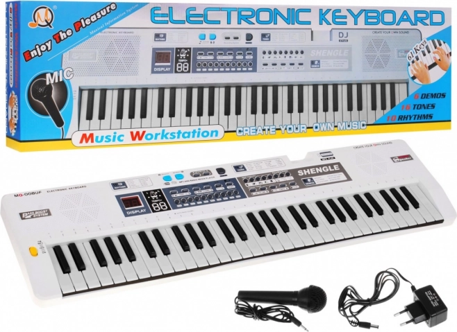 Set de clape albe pentru copii cu microfon, înregistrare și difuzoare stereo