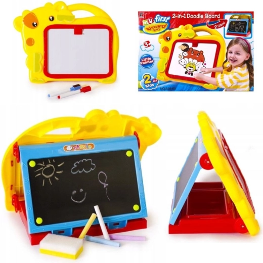 Tablă educativă față-verso 2în1 pentru cretă și markere, galbenă - 1 bucată