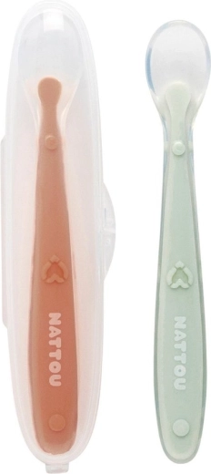 Lingurițe din silicon cu vârf moale și husă, 2 bucăți NATTOU