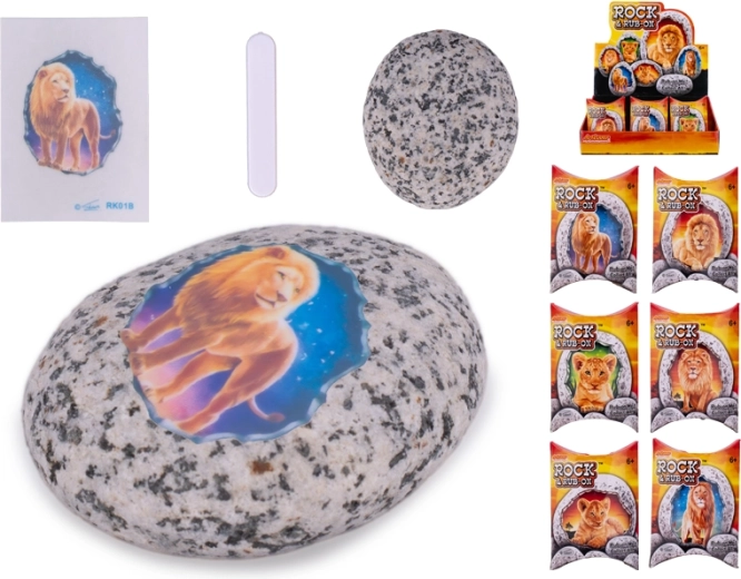 Pietricică cu autocolant – leu safari, set creativ pentru copii