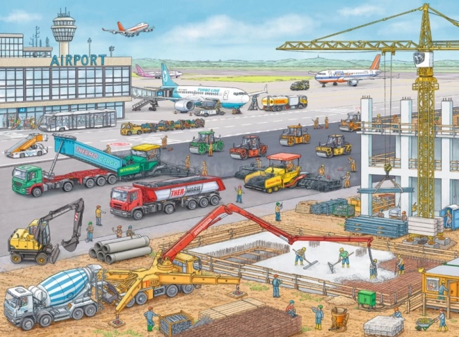 RAVENSBURGER puzzle pentru copii șantier la aeroport, 100 de piese XXL