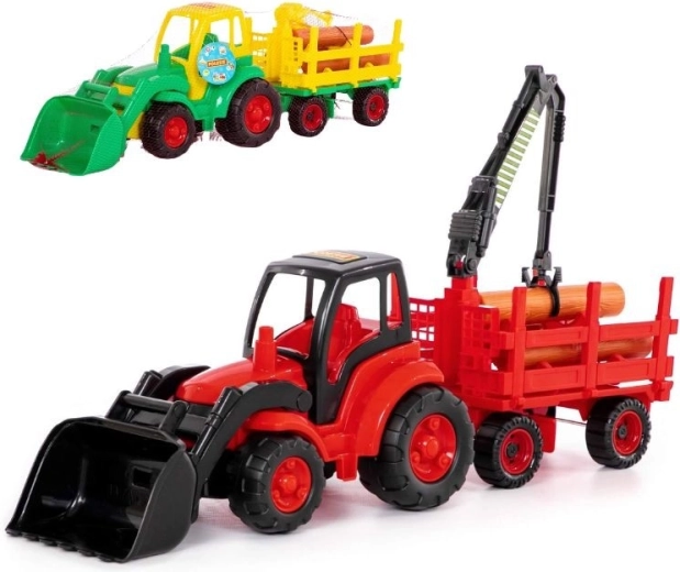 Tractor cu cupă frontală și remorcă forestieră