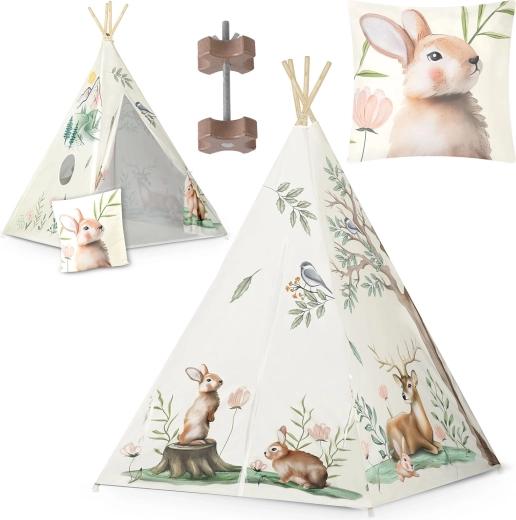 Teepee pentru copii NUKIDO – bej, motive din pădure