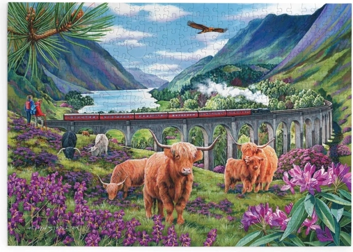 Puzzle Vacile scoțiene lângă viaduct, 500 de piese mari