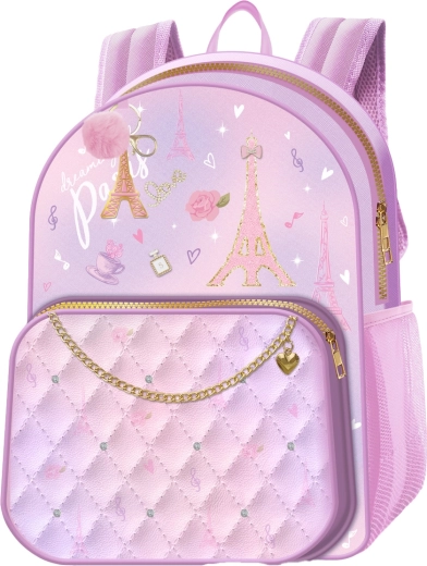 Rucsac pentru copii Deluxe Paris mov cu lanț decorativ