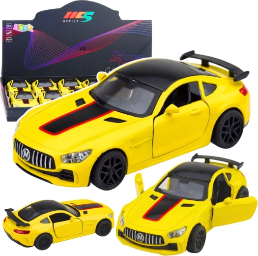 Model sport metalic 1:32 cu lumini și sunete – galben, cu uși deschise