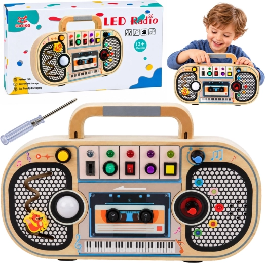 Radio senzorială interactivă din lemn, cu lumini LED și sunete