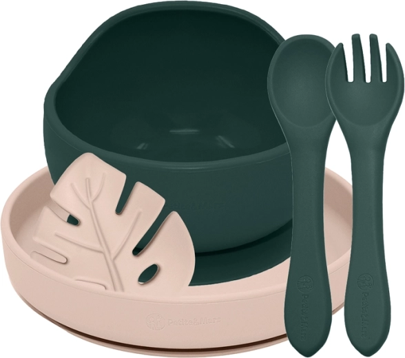 Petite&Mars set de masă din silicon Take&Match misty green / desert sand 6m+ (4 buc.)