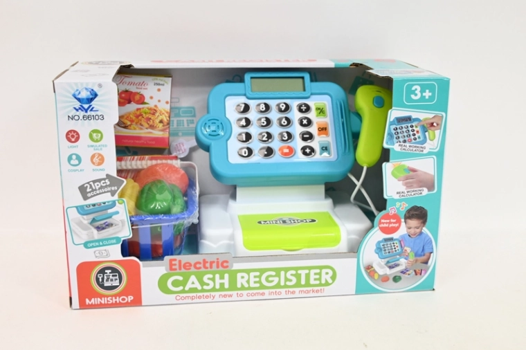 Casă de marcat pentru copii pe baterii, cu calculator, scanner și accesorii