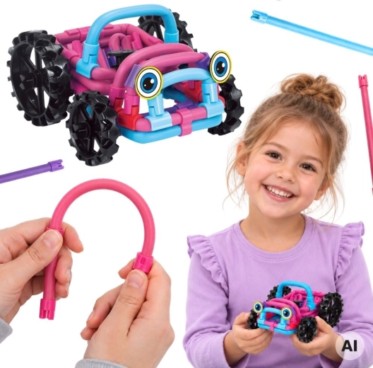 WOOPIE set de construcție 3D moale, vehicul de teren roz, 44 de piese