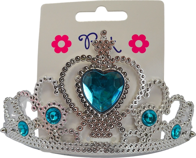 Coroniță din plastic pe bentiță cu inimă albastră din acril